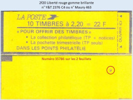 FRANCE - Carnet Conf. 9, Numéro 35786 - 2f20 Liberté Rouge - YT 2376 C4 / Maury 463 - Moderne : 1959-...