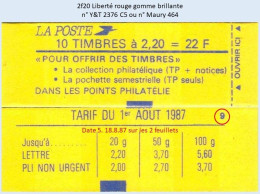 FRANCE - Carnet Conf. 9, Date 5.18.8.87 - 2f20 Liberté Rouge - YT 2376 C5 / Maury 464 - Moderne : 1959-...