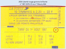FRANCE - Carnet Conf. 9 - 2f20 Liberté Rouge - YT 2376 C5 / Maury 464 - Modern : 1959-…