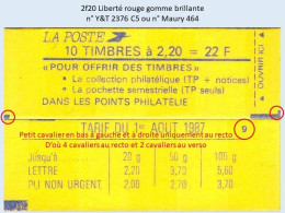 FRANCE - Carnet Conf. 9, 1 Petit Cavalier à Gauche Et à Droite - 2f20 Liberté Rouge - YT 2376 C5 / Maury 464 - Moderne : 1959-...