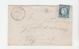 Lettre Avec Cérès N°60, Cachet Perlé "Linxe/ Landes", GC 6057, Ind 14 (130e), Boîte Rurale B - 1871-1875 Cérès