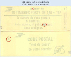 FRANCE - Carnet Conf. 6 - 1f80 Liberté Vert - YT 2375 C1 / Maury 457 - Moderne : 1959-...