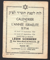 (Judaica) Calendrier Noir L'année Israélite 5714   (1953)  (voir,la Description) (PPP47965) - Small : 1941-60