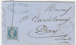 Lettre Avec  Napoléon N°29, Cachet Perlé "Lesperon", Landes, GC 4965, Ind 19 (420e) - 1863-1870 Napoléon III Con Laureles