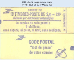 FRANCE - Carnet 2f20 Liberté Rouge - YT 2376 C1 / Maury 458 - Modern : 1959-…