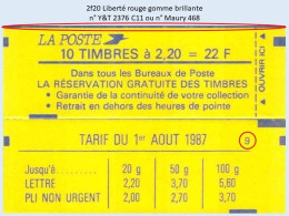 FRANCE - Carnet Conf. 9 - 2f20 Liberté Rouge - YT 2376 C11 / Maury 468 - Moderne : 1959-...