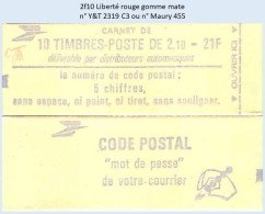 FRANCE - Carnet 2f10 Liberté Rouge - YT 2319 C3 / Maury 455 - Moderne : 1959-...