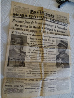 Paris-Soir 2 Septembre 1939, MOBILISATION GENERALE, RARE. ; Ref 3163 J10 - Other & Unclassified
