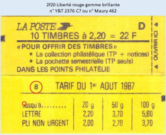 FRANCE - Carnet Conf. 8 - 2f20 Liberté Rouge - YT 2376 C7 / Maury 462 - Moderne : 1959-...