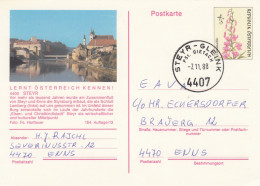 3 S Bildpostkarte Türkenlilie 4400 STEYR Mit Stempel "PSt.Dietach, STEYR-GLEINK", 1988 - Briefkaarten