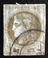 BORDEAUX N°39 C 1c Olive Oblitéré CàD - 1870 Bordeaux Printing