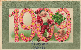 N°25429 - Carte Gaufrée - Heureuse Année 1909 - Lutin, Nain, Cochon - New Year