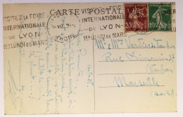 FRANCE SEMEUSE 10C+ +20C BRUN PERFORE V.O.C. SUR CARTE SANS ENTETE MEC LYON 1926 POUR MARSEILLE - Storia Postale