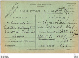 CARTE POSTALE AUX ARMEES FRANCHISE MILITAIRE COMPAGNIE DE L'AIR 145/111 EXPEDITEUR PAVILLON VILLARET PONT DE VALVINS - Storia Postale