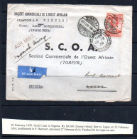GOLD COAST - 1939 - IMPERIAL AIRWAYS WIINEBA TO LAGOS AIRMAIL COVER REDIRECT PORT HARCOURT - Gold Coast (...-1957)