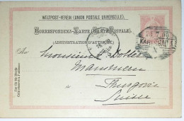 AUSTRIA ENTIER KARTE 10 HELLER KARLSBAD 1900 TO SUISSE - Postkarten