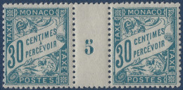 MONACO TAXE Paire MILLESIME 5 De 1905 N°6** 30c Bleu Fraicheur Postale TTB - Strafport