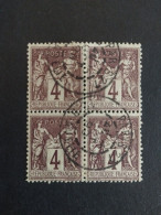 TIMBRE FRANCE TYPE SAGE N 88 BLOC DE 4 OBL CAD - 1876-1898 Sage (Type II)