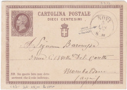 REGNO - ITALIA - NOVI (AL) INTERO POSTALE C. 10 - VIAGGIATA PER MOMBALBONE (ASTI) 1876 - Postwaardestukken