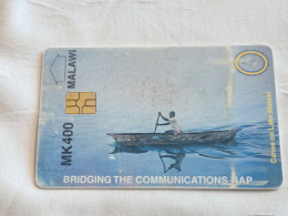 MALAWI-(MW-MPTC-0001-MLW-01)-Canoe On Lake Malawi (Old Logo)-(4)-(0400-000192)-(400Malawian Kwacha)-used Card - Malawi