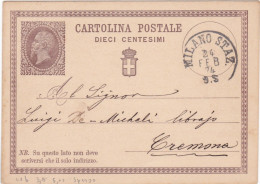 REGNO - ITALIA - MILANO - INTERO POSTALE C. 10 - VIAGGIATA PER CREMONA 1874 - Postwaardestukken