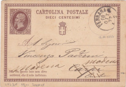 REGNO - ITALIA - FERRARA - INTERO POSTALE C. 10 - VIAGGIATA PER MODENA -1877 - Postwaardestukken