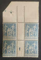 TIMBRE FRANCE TYPE SAGE N 101 MILLESIME 1 MANCHETTE DE 4 CROIX REPERE COTE +290€ - 1876-1898 Sage (Type II)