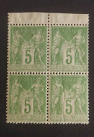 TIMBRE FRANCE TYPE SAGE N 102 EN BLOC DE 4 BORD DE FEUILLE BDF COTE +400€ - 1876-1898 Sage (Type II)