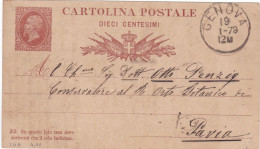 REGNO - ITALIA - GENOVA - INTERO POSTALE - C. 10 - VIAGGIATA PER PAVIA -1879 - Postwaardestukken