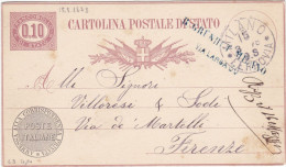 REGNO - ITALIA -  MILANO - INTERO POSTALE - SERVIZIO DI STATO C. 10 - VIAGGIATA PER FIRENZE -1878 - Postwaardestukken