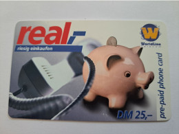 DUITSLAND/GERMANY /DM 25,- / PREPAID/  REAL/ WORLD LINE/ PIG WITH MONEY/COIN    **17183** - GSM, Cartes Prepayées & Recharges