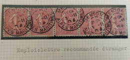 TIMBRE FRANCE TYPE SEMEUSE 129 BANDE DE 5 OBL CAD LETTRE RECOMMANDEE 1904 RARE - Unused Stamps