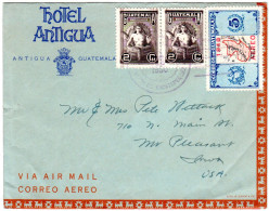 Guatemala 1950, 3 Marken Auf Hotel Antigua Luftpost Faltbrief N. USA. - Guatemala