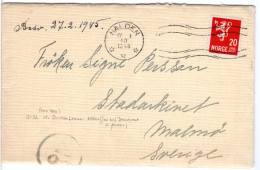 Norwegen 1945, Ao Durchlauf Zensur Auf Brief M. 20 öre V. Halden N. Schweden. - Storia Postale