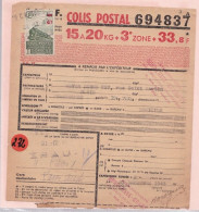 Un Timbre N° 206  Colis Postal  Postaux   Bulletin D 'expédition  De Chaussures   1943 Pour Paris Meyer Dubus - Covers & Documents