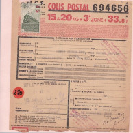 Un Timbre N° 206  Colis Postal  Postaux   Bulletin D 'expédition  De Chaussures   1943 Pour Paris Meyer Dubus - Covers & Documents