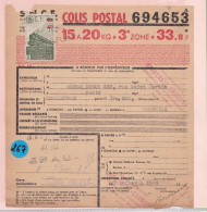 Un Timbre N° 206  Colis Postal  Postaux   Bulletin D 'expédition  De Chaussures   1943 Pour Paris Meyer Dubus - Covers & Documents
