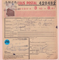 Un Timbre N° 208  3 F   Colis Postal  Postaux   Expédition     1943  Destination Paris - Covers & Documents