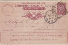 REGNO - ITALIA - ROSSANO (COSENZA) - CARTOLINA - VAGLIA  C.10 DA LIRE 4 - VIAGGIATA PER NAPOLI - CAPO DI PONTE -  1894 - Postwaardestukken