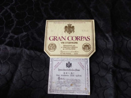 E-287 , ETIQUETTE VIN, GRAN CORPAS, Vin D'Espagne - Red Wines