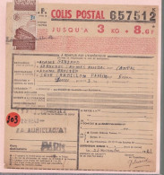 Un Timbre N° 208   3 F   Colis Postal  Postaux   Expéditeur :  Cantal    1943  Destination Paris - Covers & Documents