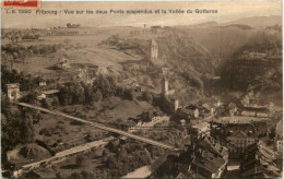 Fribourg - Vue Sur Les Deux Ponts Suspendus - Fribourg