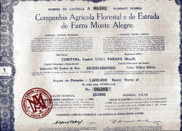 COMPANHIA AGRICOLA FLORESTAL E De ESTRADA De FERRO MONTE ALEGRE; One Share - Non Classés