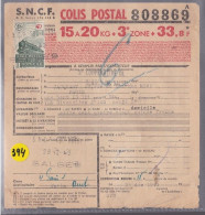 Timbre N° 210   4,7  Vert Foncé Et Rouge  &  N ° 177  1 F Brun  Vin Blanc Rivesaltes Colis Postaux Postal 1943 - Covers & Documents