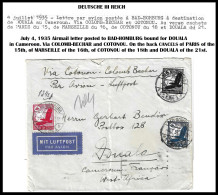 GERMANY DEUTSCHE REICH AIRMAIL COVER BAD-HOMBURG Bound For DOUALA In Cameroon. Via COLOMB-BECHAR And COTONOU MARSEILLE  - Covers & Documents