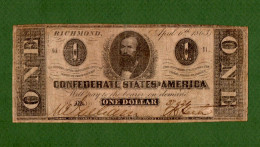 USA Note Civil War Confederate $1 Richmond April 6, 1863 N.37021 - Valuta Della Confederazione (1861-1864)