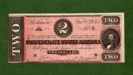 USA Note Civil War Confederate $2 Richmond Feb 17, 1864 N. 16856 - Valuta Della Confederazione (1861-1864)