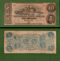 USA Note Civil War Confederate Note $10 Richmond April 6, 1863 & November 1863 - Valuta Van De Bondsstaat (1861-1864)