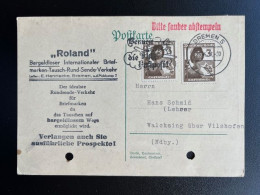 GERMANY 1937 POSTCARD BREMEN TO WALCHSING 23-04-1937 DUITSLAND DEUTSCHLAND - Covers & Documents