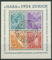 Schweiz 1934 Briefmarkenausstellung NABA 1934 Zürich Block 1 Gestempelt (C28167) - Bloques & Hojas